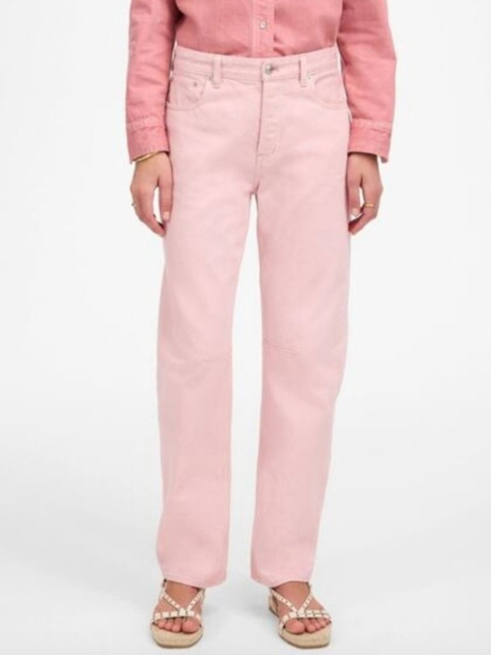 NWT! MADEWELL The Darted Barrel Leg Jeans in Pink Subtle Blossom Size XS